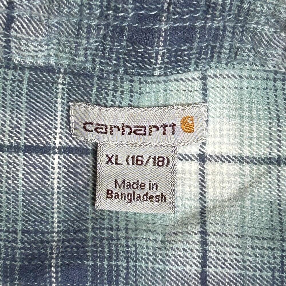 Carhartt Shirt Womens XL 16-18 Blue Plaid Flannel Long Sleeve Button Up Stretch - Picture 5 of 10